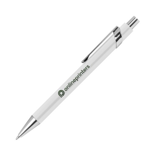 Weier Metall-Kugelschreiber mit Muster, Clip und Druckmechanismus.
