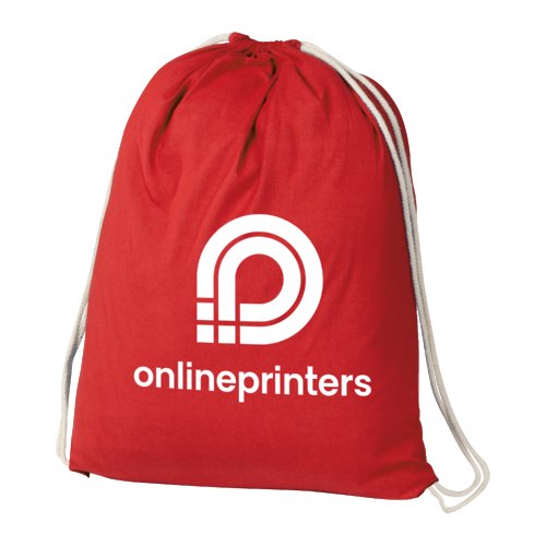 Roter Baumwoll-Gymbag mit Kordelzug.