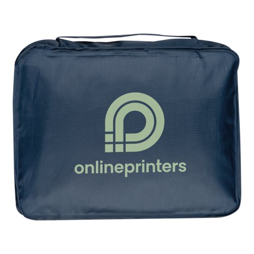 Dunkelblaues Travelset mit Reiverschluss und Tragegriff.
