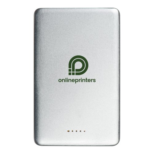 Silberne Powerbank mit USB-Anschluss zum Aufladen von Ger�ten.
