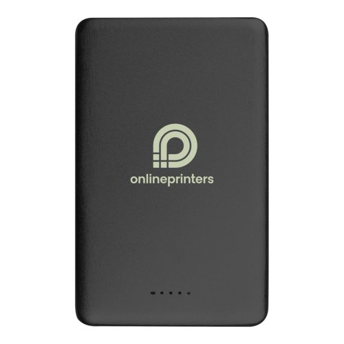 Schwarze Powerbank mit 5.000 mAh Kapazit�t.