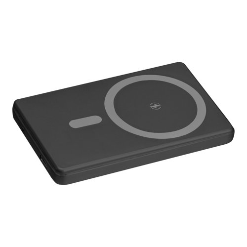 Schwarze Powerbank mit 5.000 mAh Kapazit�t.