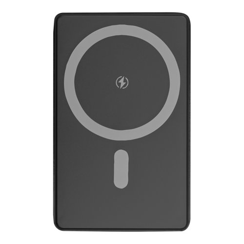 Schwarze Powerbank mit 5.000 mAh Kapazit�t.