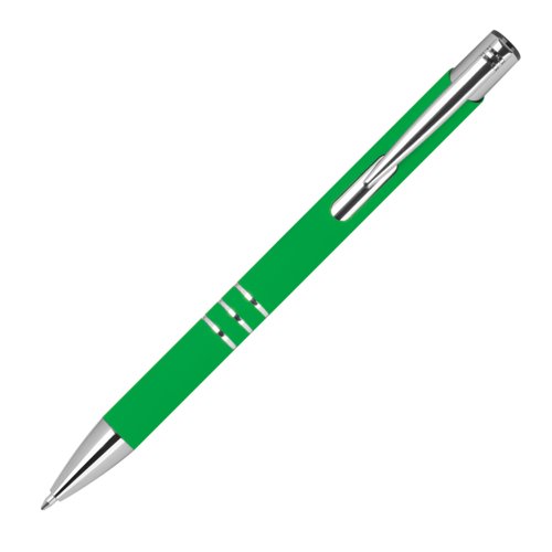Grner Gelschreiber mit Clip und Druckknopf.