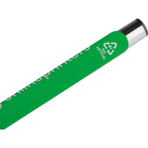 Grner Gelstift mit Metallelementen und Druckmechanismus.