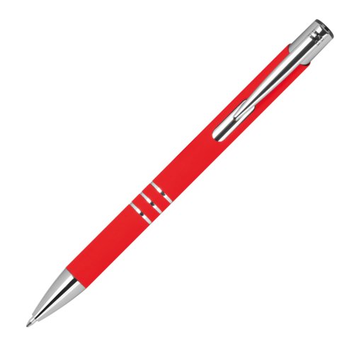 Roter Gelstift mit Clip und Druckknopf.