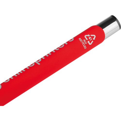 Roter Gelschreiber mit Muster und abnehmbarer Kappe.