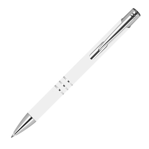 Weier Gelstift mit Clip und Druckmechanismus.