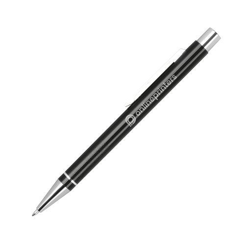 Schwarzer Gelstift mit Kappe und Metallelementen.