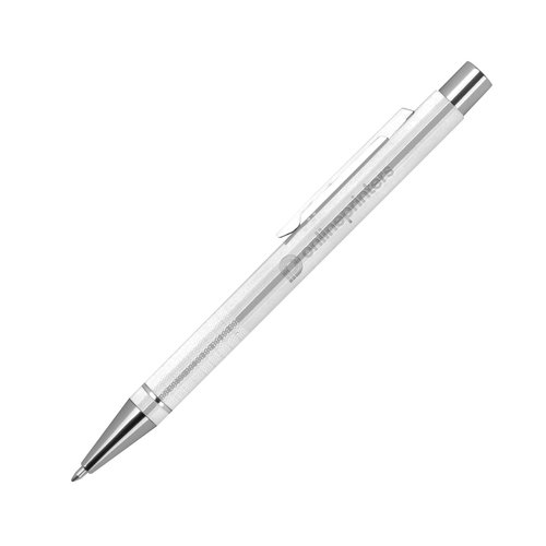 Weier Gelstift mit Clip und Druckmechanismus.