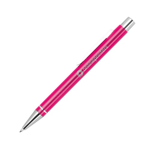 Pinkfarbener Gelstift mit Clip und Druckmechanismus.