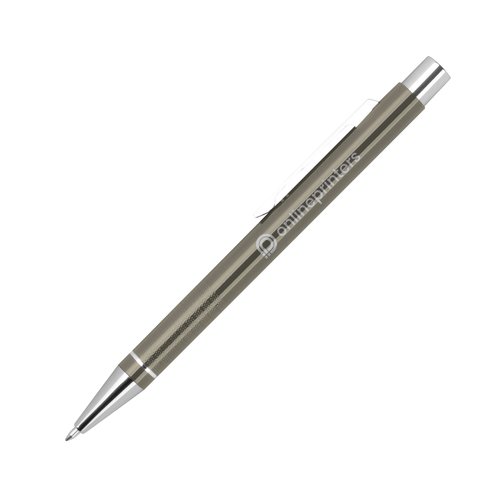 Anthrazitfarbener Gelstift mit Clip und Druckmechanismus.