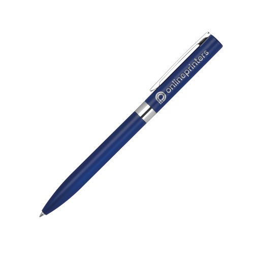 Dunkelblauer Gelstift mit Clip und Druckmechanismus.