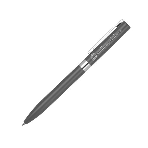 Anthrazitfarbener Gelstift mit Clip und Druckmechanismus.