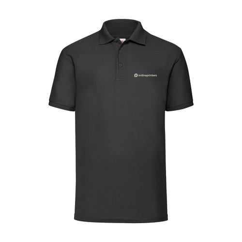 Schwarzes Poloshirt aus Mischgewebe mit kurzem Arm und Knopfleiste.