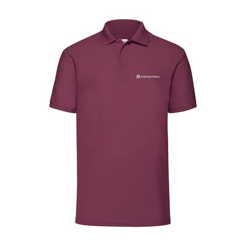 Burgunderfarbenes Piqu-Poloshirt aus Polyester-Baumwoll-Mischung mit kurzen rmeln.