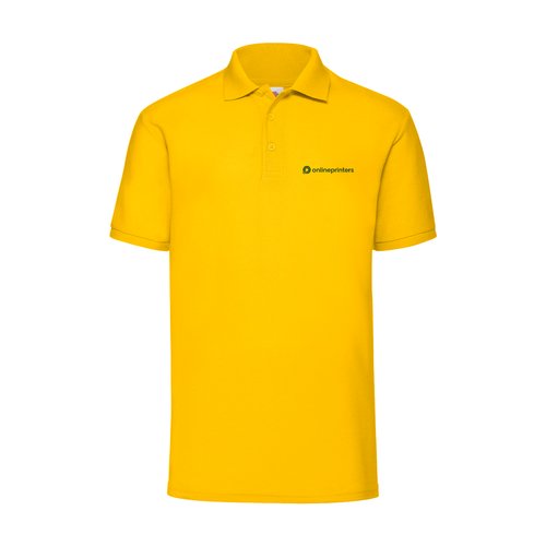 Gelbes Polyester-Baumwoll-Piqu-Poloshirt mit kurzer Knopfleiste.