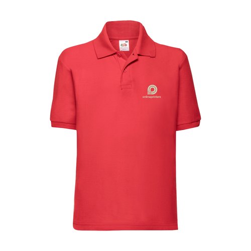 Rotes Kinder-Poloshirt aus Baumwollmischgewebe mit kurzen rmeln.