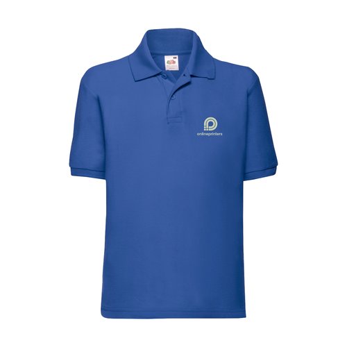 Knigsblaues Kinder-Poloshirt aus Baumwollmischgewebe mit kurzem rmel.