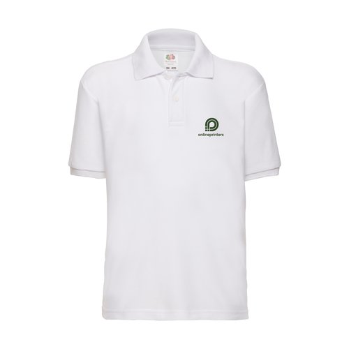 Weies Kinder-Poloshirt aus Piqu-Mischgewebe mit kurzem Arm.