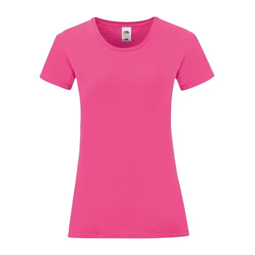 Fuchsiafarbenes Baumwoll-T-Shirt fr Damen mit kurzem Arm.