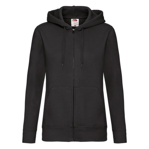 Schwarze Baumwollmischung Kapuzenjacke mit Reiverschluss und Kordelzug.