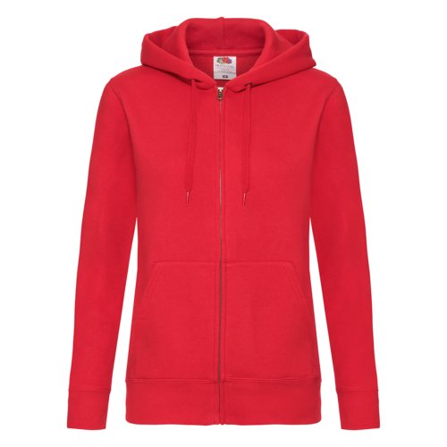 Rote Kapuzenjacke aus Baumwollmischgewebe mit durchgehendem Reiverschluss und Kordelzug.