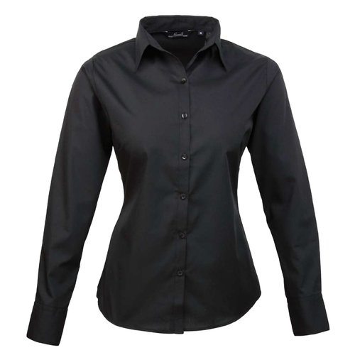 Schwarze Popeline-Bluse aus Baumwollmischgewebe fr Damen.