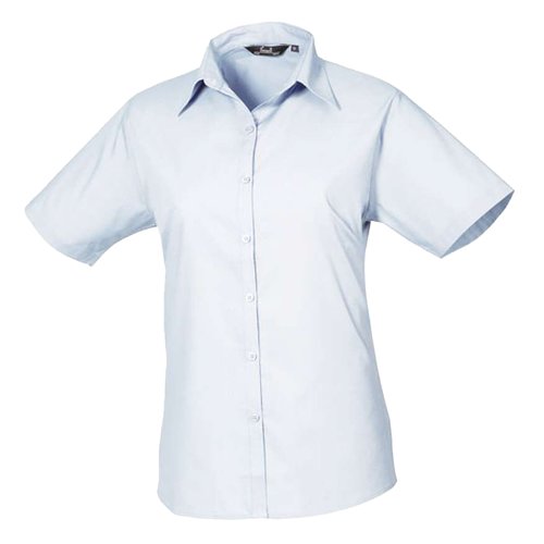 Hellblaue Bluse aus Popeline mit kurzen rmeln.