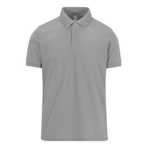 Graues Baumwoll-Poloshirt fr Herren mit kurzer Knopfleiste.