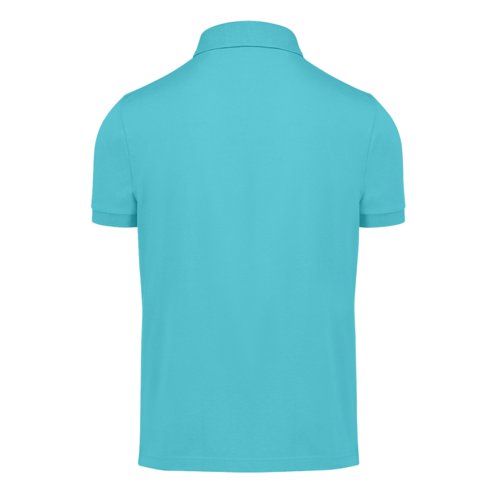 Trkisfarbenes Baumwoll-Poloshirt fr Herren mit kurzer Knopfleiste.