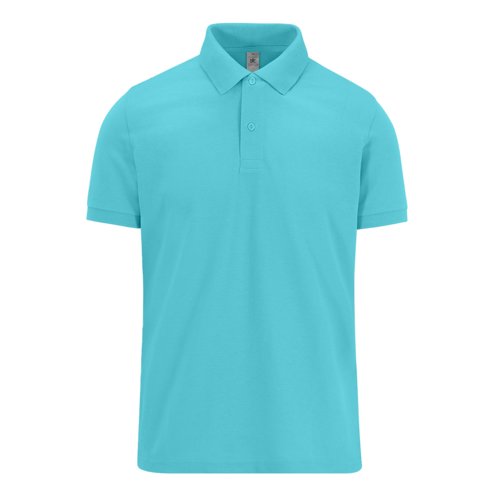Trkisfarbenes Baumwoll-Poloshirt fr Herren mit kurzer Knopfleiste.