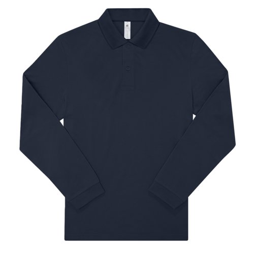 Marineblaues Baumwoll-Poloshirt mit langen rmeln und Knopfleiste.