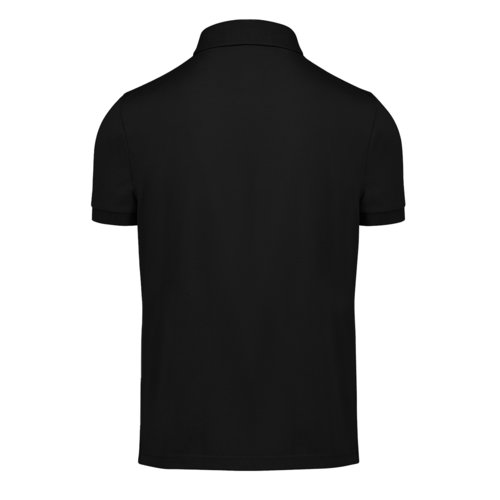 Schwarzes Polohemd aus recyceltem Polyester und Baumwolle fr Herren.
