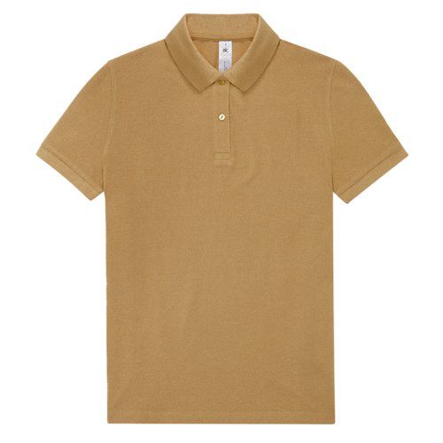 Braunes Baumwoll-Poloshirt fr Damen mit kurzer Knopfleiste.