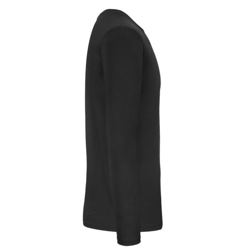 Schwarzes Baumwoll-Langarmshirt mit Rundhalsausschnitt.