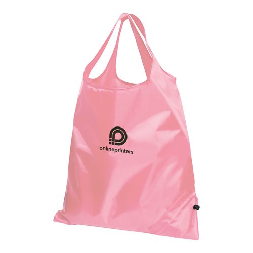 Pinke Tasche aus leichtem Stoff mit Kordelzug.