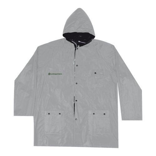 Schwarz/silberne Wenderegenjacke mit Kapuze und Taschen.