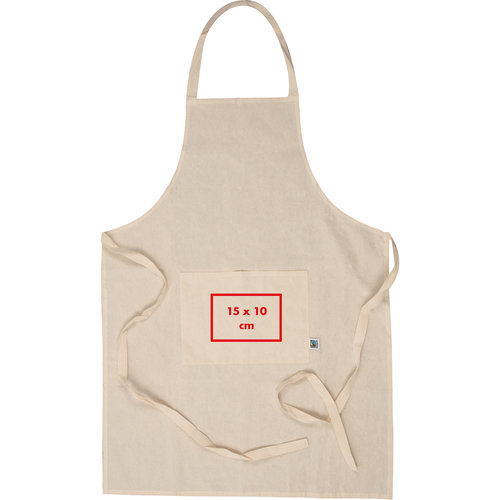 Naturfarbene Baumwollschrze mit aufgesetzter Tasche und langen Bindebndern.