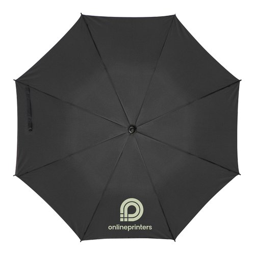 Schwarzer Regenschirm mit Bezug und manuellem ffnungsmechanismus.