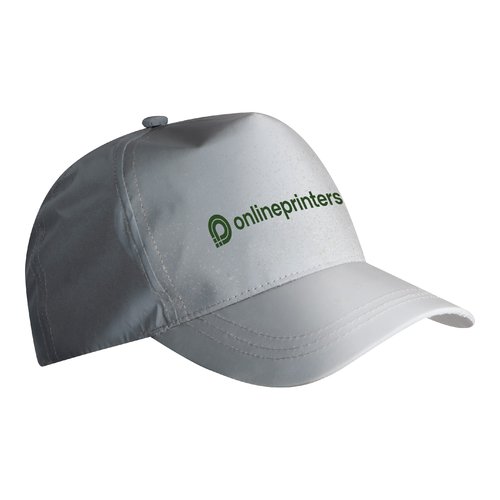 Silbergraue Baseballcap aus reflektierendem Material mit verstellbarem Riemen.