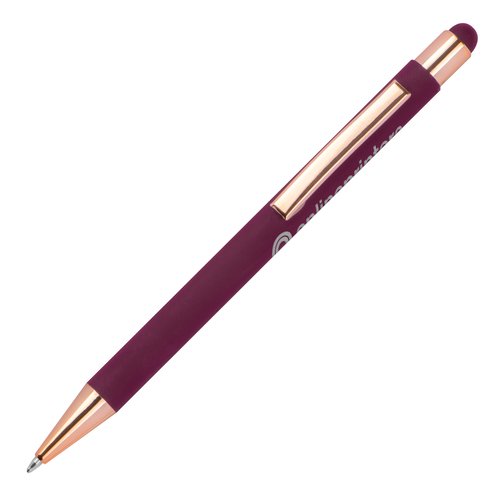 Burgunderfarbener Kugelschreiber aus Metall mit Touch-Pen und Clip.