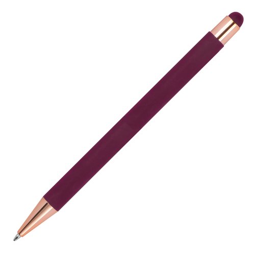 Burgunderfarbener Kugelschreiber mit Touch-Pen und Druckmechanismus.