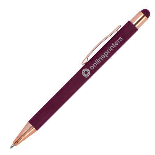 Burgunderfarbener Kugelschreiber aus Metall mit Touch-Pen und Clip.
