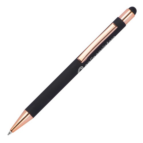 Schwarzer Kugelschreiber aus Metall mit Touch-Pen Spitze.