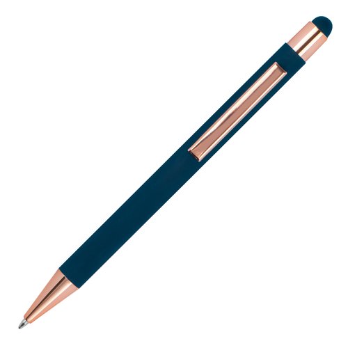 Dunkelblauer Kugelschreiber mit Touch-Pen und Clip.