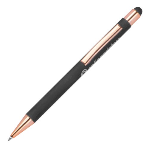 Anthrazitfarbener Kugelschreiber mit Touchpen-Funktion und Clip.