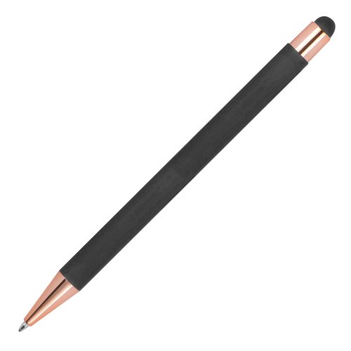 Anthrazitfarbener Kugelschreiber mit Touch-Pen und Clip.