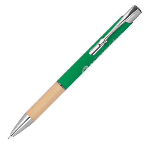 Grner Recycling-Gelstift mit Metallelementen und Clip.