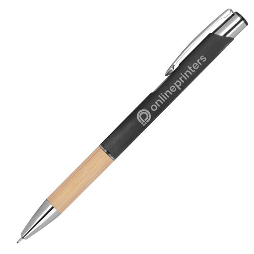 Anthrazitfarbener Recycling Gelstift mit Metallelementen.